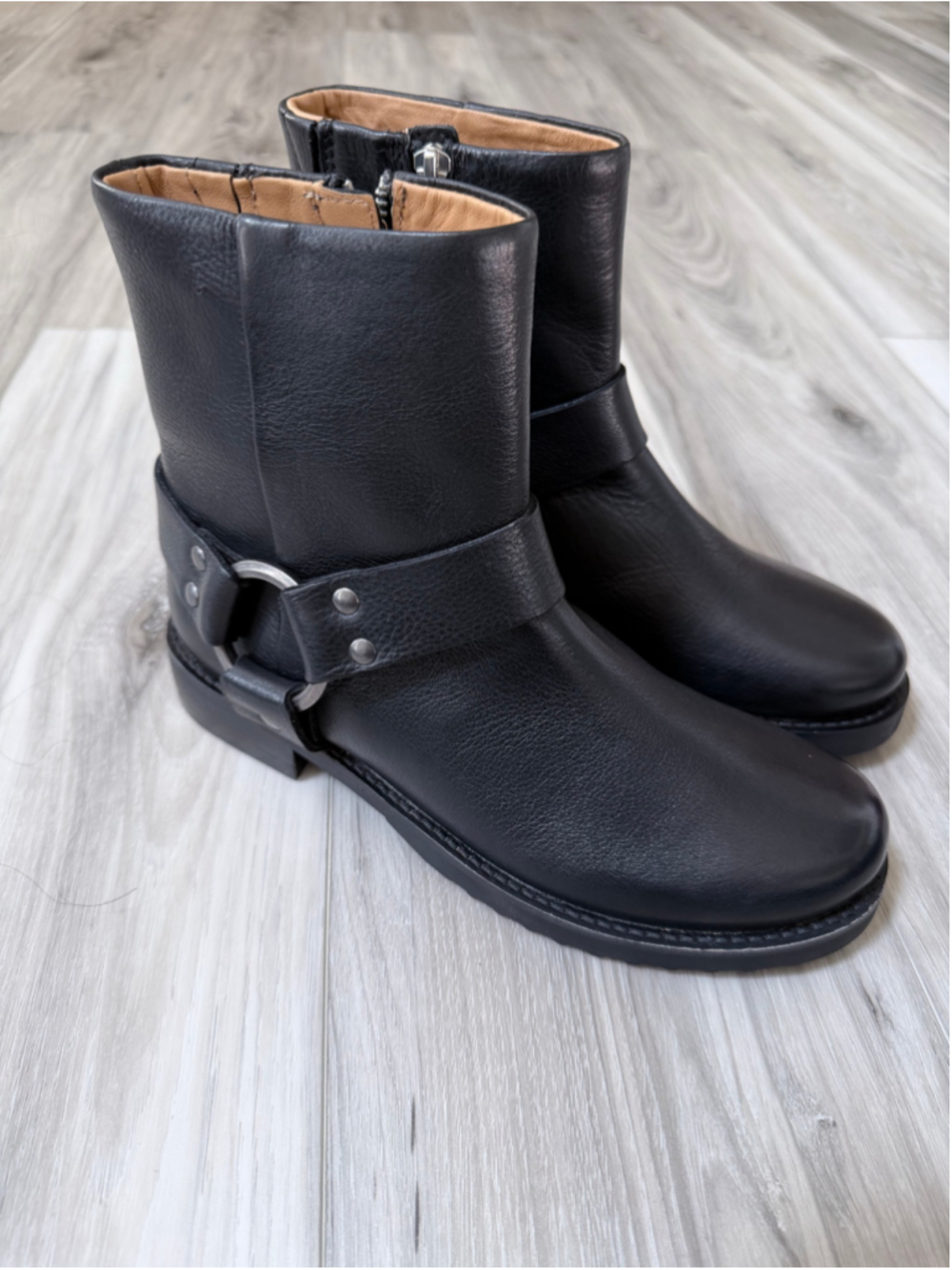 FRYE Black Leather Harness Moto Ankle Boots Women’s 8W Wide Like New